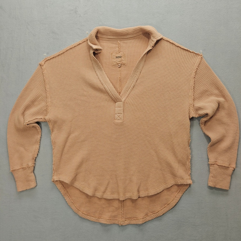 Aerie Oversized Waffle Knit Pullover V-Neck Long Sleeve Womens S Granola Hiking